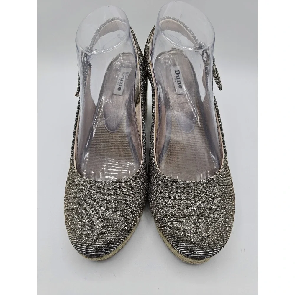 Dune London Karley‎ Shoes Womens 40 Silver Slingback Espadrille Wedge Heels